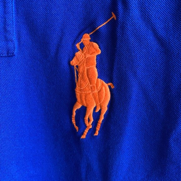 Ralph Lauren New Men's Big Pony Player Mesh Knit Polo Royal w/Navel Orange NWT - Picture 2 of 5
